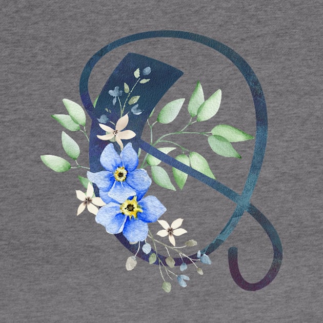 Floral Monogram Q Wild Blue Flowers by floralmonogram